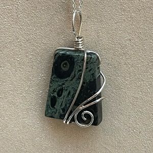 KAMBABA JASPER PENDANT WRAPPED IN STERLING SILVER WIRE